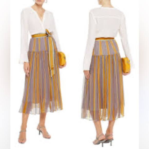 Sold out style! Zimmerman silk stripe belted midi skirt size 0 us size 4 - Picture 1 of 13